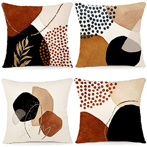 YCOLL Kissenbezug 45x45 4er Set Dekokissen Leinen Kissenhülle Modern Sofakissen Boho Kissenbezüge Abstrakte Muster Kissenhüllen für Sofa Schlafzimmer Couch Outdoor Kissen 45x45 A092