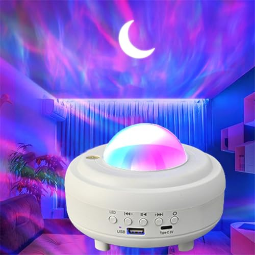 Stjärnhimmel-projektor, Norrsken Roterande Högtalarlampa, Stjärnprojektor Nattlampa, Blå-tand Usb Färgskiftande Musik Nattlampa, För Sovsalar, Vardagsrum (White)