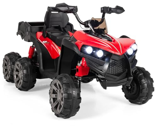 RELAX4LIFE Quad Elettrico per Bambini 12V, 3-6 km/h, con 6 Ruote, 4 Fari Luci LED, Musica, USB e,3-8 Anni, Avanti e Retromarcia, Avviamento Lento, Carico 30 KG
