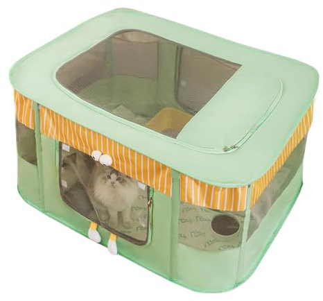 Corralito plegable para mascotas, jaula portátil para perros, cachorros, gatos, corralito para interiores y exteriores, valla desplegable para mascotas (L, verde)
