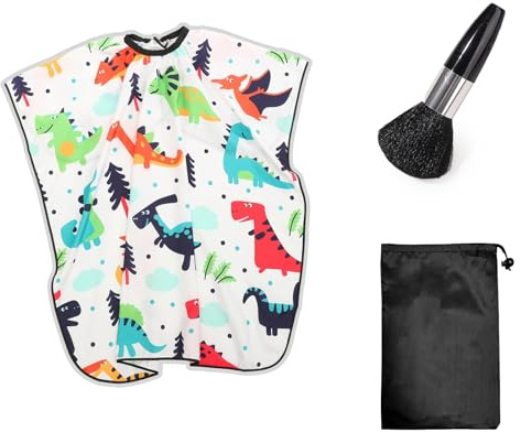 DHWEKU Mantella Parrucchiere per Bambino, Impermeabile Mantella Barbiere con Chiusura a Scatto Regolabile, Mantella per Capelli per Bambini, Mantelle Taglio Parrucchiere Barber Cape, con Pennello