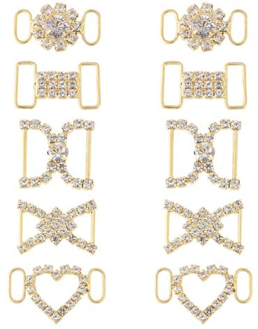 HOBBIESAY 10 pièces 5 styles de Breloques de Lacets Dorés avec Strass en Cristal Breloques de Baskets en Laiton pour Baskets Boucles de Chaussures Décoratives en Métal pour Femmes Accessoires