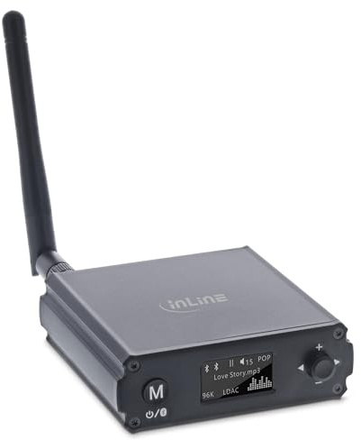 Inline Bluetooth 5.1 HiFi Audio Receiver, Empfänger, USB-C, Cinch Stereo, optischer Toslink Anschluss, Lautstärkeregler, 7 Equalizer-Profile, OLED-Display, bis zu 30m Reichweite, 99209M