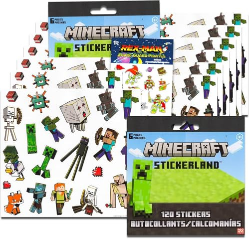Minecraft Party Favors Set for Kids ~ 240 Stickers Featuring Steve, Alex, Creepers Plus Rex-Man Stickers | 12 Sheets Minecraft Birthday Party Supplies