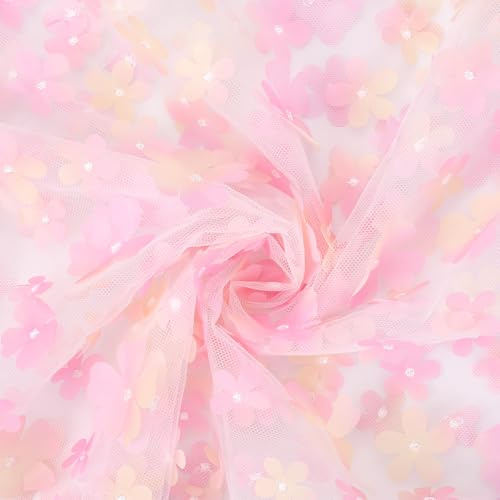 CABODYALS Tessuto In Pizzo di Tulle Ricamato con Motivo Floreale Sfumato 51.18D Rosa Chiaro Da 1 pollice e 3 iarde, per Cucire, Realizzare Vestiti, Decorazioni per La Casa, Accessori per Costumi Fai D