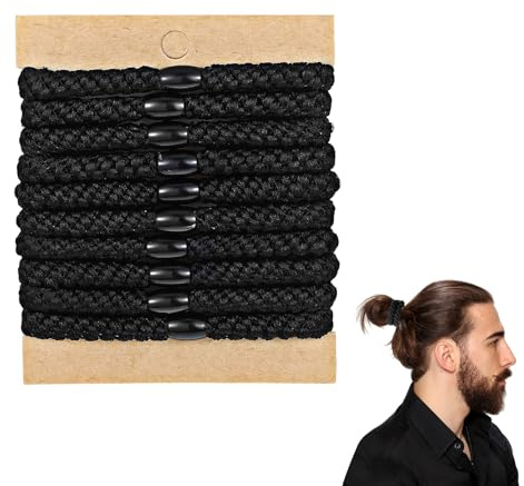 Lot de 10 élastiques à cheveux pour homme - Noir - En nylon indéchirable - Extensible dans les 4 directions - Pour une forte élasticité et un maintien antidérapant - Idéal pour le sport, le quotidien