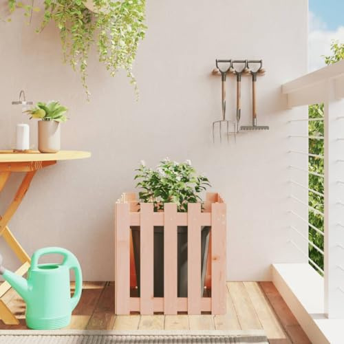 HaoChrymec Recinzione Giardino in Legno Massello, Staccionata Esterna in Abete Douglas con Vaso Integrato, Separe da Giardino 50x50x50 cm, Steccato Naturale per Piante e Fiori