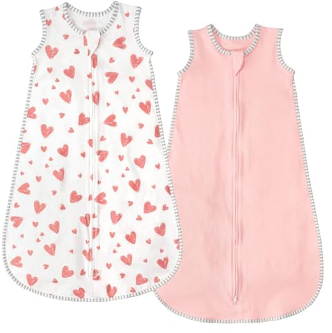 TURMIN Baby Sleeping Bag 0.5 Tog 6-12 Months 100% Cotton Newborn Sleep Sack, Sleeveless Baby Sleep Bag, Pink & Love