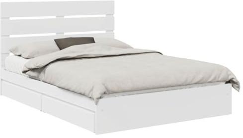 vidaXL Förvaringssäng med huvudgavel Vit 140 x 190 cm Konstruerat trä, Modern sovrum, rektangulär förvaringsbädd, stilren och slitstark, platsbesparande för urbaninredning