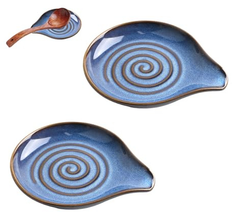 Luckwaii Löffelablage Keramik mit Spiralmuster,2 Stück Porzellan Stehende Löffelhalter Kochlöffelablage Ständer Kochlöffel Ablage Kochlöffelhalter Spoon Rest Ceramic für Küche Küchenutensilien Löffel