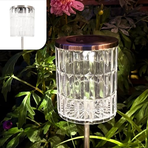 Gadgy Lanterne Solaire pour Extérieur en Aspect Cristal – Lampe Solaire à Piquer Outdoor – Décoration de Jardin LED Résistante aux Intempéries pour Magnifiques Motifs Lumineux – Lanterne de Jardin