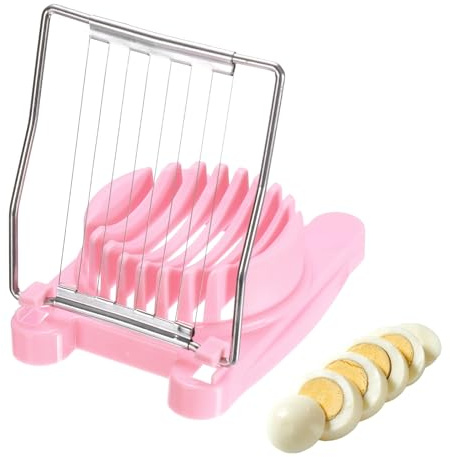 sourcing map Egg Slicer for Hard Boiled Eggs, Heavy Duty Stainless Steel Wire Multipurpose Egg Slicer Fruit Cutter Small Portable Eggs Peeler Tool for Strawberry Tomato, Pink