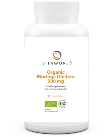 Vita world Organic Moringa Oleifera 500 mg l 120 Caspules Vegan l Pure - Without Any unwanted fillers l Made in Germany