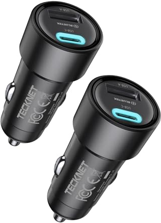 TECKNET USB Car Charger[2Pack], 48W 2-Port Cigarette Lighter Fast Chargering, PD&QC3.0 USBC Car Charger Adapter Compatible with iPhone 17/16/15/14 Pro Max/Plus Galaxy