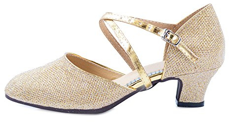 Women's Mid Low Heel Salsa Tango Ballroom Latin Party Dance Shoes Outdoor Gold 3.5CM Tag 38-UK 4