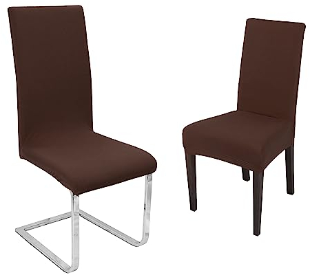 BEAUTEX 2er Set Stuhlhussen, elastische Stretch Hussen Bi-Elastic, Motiv und Farbe wählbar (Motiv Johanna, Farbe Dunkelbraun)