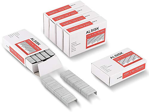 ALSISK Lot de 6 agrafes standard 26/6-1000 pièces par boîte, 6 boîtes en paquet (6000 pièces au total), argenté