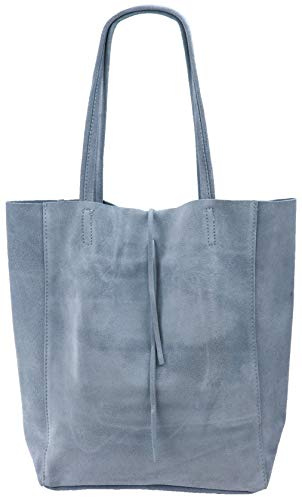 SH Leder ® Damen Echt Wildleder Shopper mit Innentasche in vielen Farben Schultertasche Henkeltasche 37x29cm Katrin G261 (Hellblau)