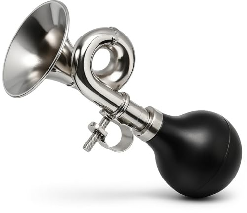 EZYoutdoor Classic Retro Bicycle Horn – Loud Honk Squeeze Bulb Bugle – Chrome-Plated Metal for Bikes, Beach Cruisers & Scooters – Universal 22.2mm Clamp