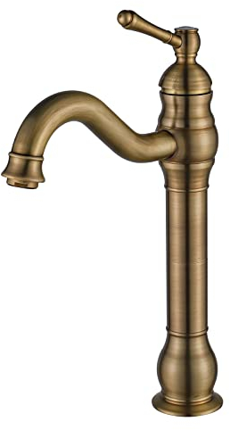 FWZZQ Antique Brass Wash Basin Mixer Tap - High 360° Rotatable Sink Fittings Retro Single Lever Mixer Tap for Bathroom