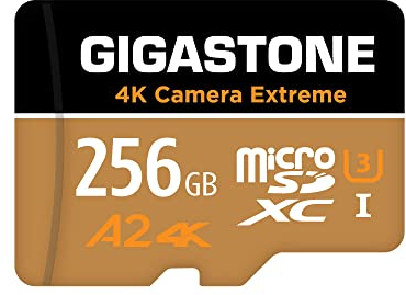 [5 Jahre kostenlose Datenwiederherstellung] Gigastone 4K Kamera Extreme 256GB MicroSDXC Speicherkarte und SD-Adapter, Kompatibel mit GoPro Switch, schwindigkeit 100 MB/s, A2 U3 V30 Micro SD Karte