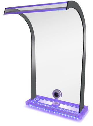 LONGRUN Fontaines de Piscine Cascade, 30x51x33cm Lame d' Eau Piscine Hors Sol en Acrylique, Cascade Bassin Exterieur avec LED 7 Couleurs, Lame Fontaine d'étang pour Bassin Jardin