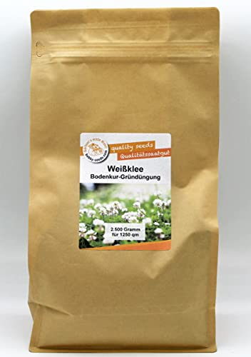 Bodenkur: Weißklee Samen - staudige Gründüngung, Bienenweide und Bodenkur auf natürliche Art ganz ohne Chemie - 2500g