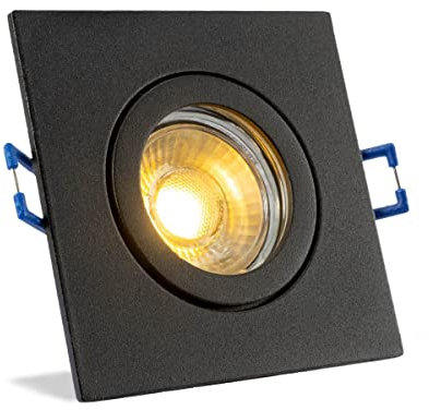 LongLife LED Einbauspot IP44 eckig - Abdeckring: schwarz - LED Leuchtmittel: GU10 5W warmweiß LED Spot für den Innen und Außenbereich Feuchträume Badezimmer Deckenspot
