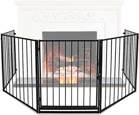 Sonnewelt Kaminschutzgitter 304cm, Kinderschutzgitter, Kamingitter Ofenschutzgitter, Metall Schutzgitter für Kinder, Baby, Türgitter für Kinder-Sicherung 5-teilig Elemente (je 60 x 76 cm) Schwarz