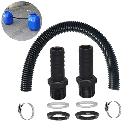 Regentonnen Anschluss Set, Enthalten 50 cm Verbindungsschlauch 1 Zoll(25mm), 2 Regentonnendurchführung mit Schlauchtülle, 2 Schlauchschellen, Regentonnen Verbinder Set inkl für Regenwasser Tonnen