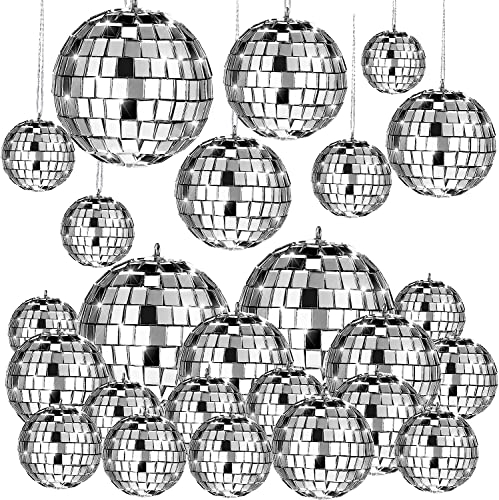 Rismise 20pcs hängenden Spiegel Disco Ball Glas Disco Kugeln Dekoration Ornamente verschiedenen Größen mit Seil für hängende Disco Ball Dekoration (2,4 Zoll, 2 Zoll, 1,6 Zoll, 1,2 Zoll
