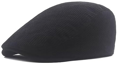 QI YUAN Gorra de ala plana para hombre de pana, gorra de ala plana, gorra deportiva, gorra de Newsboy, gorro, Negro , 55-60