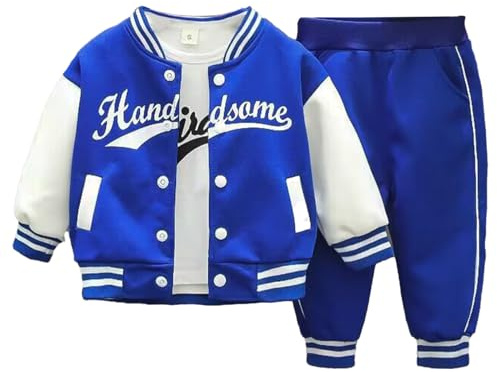 Freebily Gymnastikdräkt för barn, pojke, nyfödd, 3 delar, basebolljacka, t-shirt och byxor med sidofickor, sportkläder, 6 månader-5 år, Blå, 1-2 anni