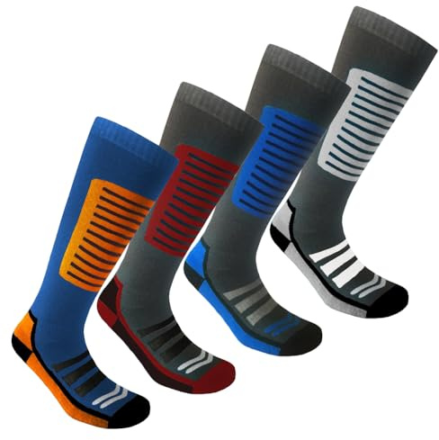 Nikaro Mens Long Hose Thermal Athletic High Performance Winter 4 Pairs Performance Ski Socks (6-11, 11-14) (11-14) Assorted Stripes