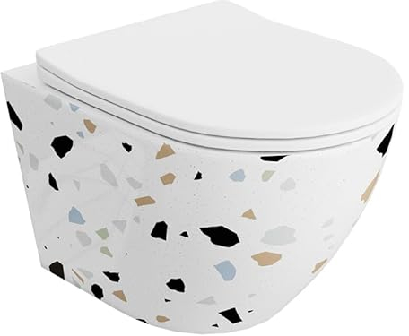 LAVITA Wand-WC Sofi Slim Stone Hänge Toilette WC Sitz Toilettendeckel mit Absenkautomatik & Metallscharniere Toiletten Spülrandlos Hängend Toilettenbecken 365x490x395 mm Weißer Glanz