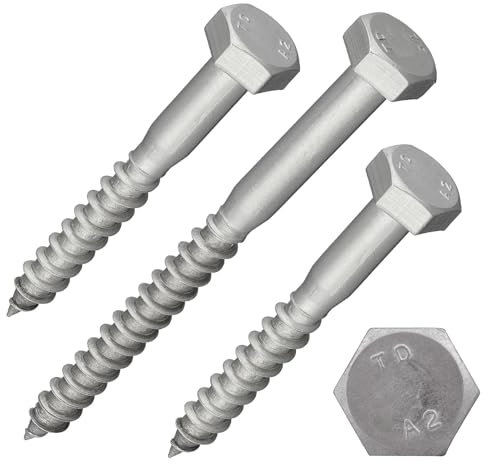 Tornillos hexagonales para madera según la norma DIN 571, acero inoxidable A2/V2A, tornillos para llave, tornillo vienés, tornillo para construcción de madera, rosca parcial (8 x 60 mm, 25 unidades)