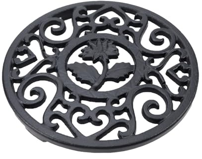 Antrader Cast Iron Trivet Flower,Cast Iron Trivet with Pegs Heat Resistant Hot Pads for Table & Countertop,1Pcs