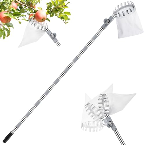 Donken 4.2m Obstpflücker Apfelpflücker Obstsammler mit Stiel & Einstellbarem Kopf, Perfekt für Äpfel Kirschen Birnen Pflaumen, Kirschpflücker mit Baumwollbeutel