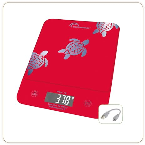 LITTLE BALANCE 8709 Happy Genius 10 Les Tortugas, Báscula de Cocina de Precisión para Peso Comida, sin pila, recargable USB, Reparable, 10 kg, Tortugas