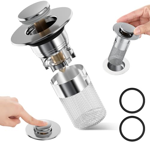 Pop Up Abflussstopfen mit Sieb 34-40mm Waschbeckenstöpsel Universal Stopfen Edelstahl Abflusssieb Bodenablauf Filter Waschbecken Stöpsel Haarsieb für Abfluss Ablauf Waschbecken Excenterstopfen, 2 STK