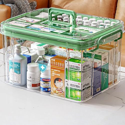 Green-L Hushåll Första hjälpen Dubbla lager Multi Grid Box med lock - Bärbart medicinskåp för hem och skola
