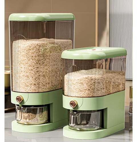 Peaoop Dispensador de arroz de 22 libras, contenedor grande de almacenamiento de granos con tapa, cilindro de medición, dispensador de cereales para el hogar, cubo para cocina, soja y maíz (22 libras,