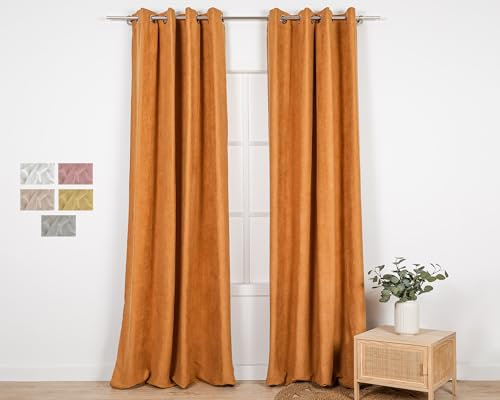 TRAMAS+ Cortina Opaca de Ante - Pieza 140x300cm, Térmica Aislante con Ojales para Salón, Dormitorio y Sala de Estar - Ocre