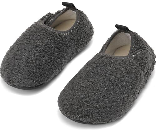 BARFULKER Chaussons d'hiver chauds pour enfant garçon - Chaussures d'apprentissage chaudes pour fille - Chaussons pour bébé - Confortables et légers - Antidérapants - Chaussures pieds nus (gris, 30/31