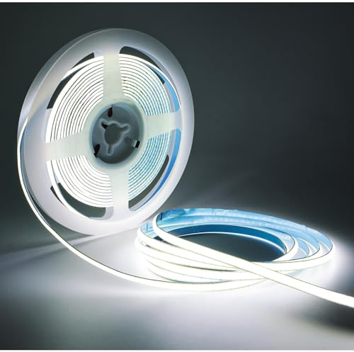 Tesfish LED Remsa Ljus 5V, 5mm Brett Ultrasmal Strip COB Vit 6000K 5 Meter 400 LEDs/M Totalt 2000 LEDs Neonljus Flexibel Ljuslist för Fest, Disk, Hylla, Hemdekoration