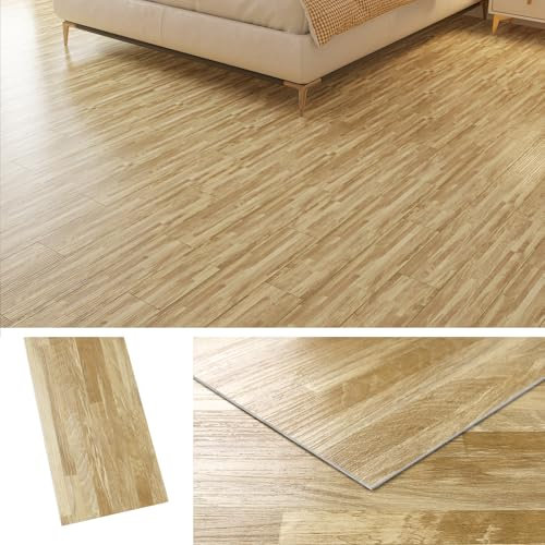 Livelynine Pavimento PVC Adesivo Vinile Effetto Listelli Legno Chiaro 90x15CM PVC Adesivo Pavimento Legno a Strisce Piastrelle Adesive Pavimento Parquet Laminato Adesivo Bagno Cucina Camper, 18 Pezzi