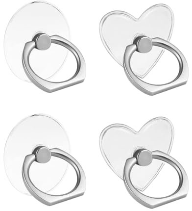 MYGLOAR 4PCS soportes para anillos para teléfono móvil, soporte para anillo para teléfono móvil transparente giratorio de 360°, soporte para anillo para teléfono móvil(redondo y en forma de corazón)