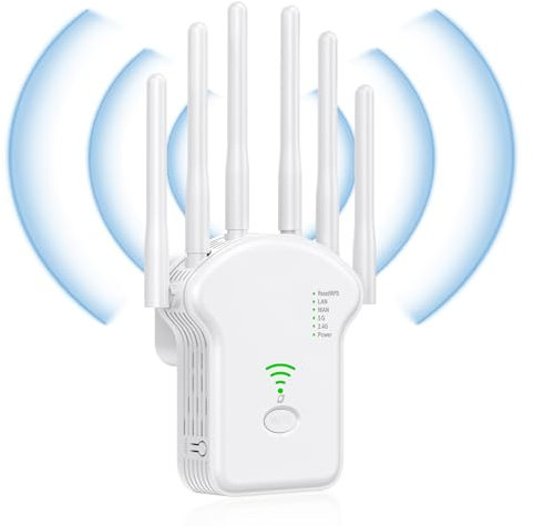 VHV Répéteur WiFi Exterieur, Repeteur WiFi Puissant 1200Mbps Repeteur WiFi 6 Antennes, Amplificateur WiFi sans Fil WiFi Extender, Supporte Jusqu'à 45 Appareils, équipé de 2 Ports Ethernet (Blanc)