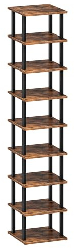 CHOEZON 9-Tier Vertical Shoe Rack, DIY Corner Shoe Rack for Entryway, Narrow Shoe Shelf, Tall Storage Organizer, Saving Space, for Small Spaces, Entryway, Hallway, Rustic Brown and Black MXJ01BF