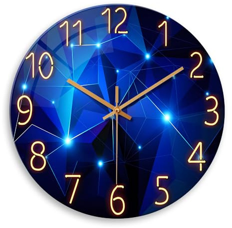 Constantplanet Blue Wall Horloges Fonctionnant sur Batterie 12 Pouces Horloge Murale Moderne Non Ticking Horloge en Verre pour Le Salon